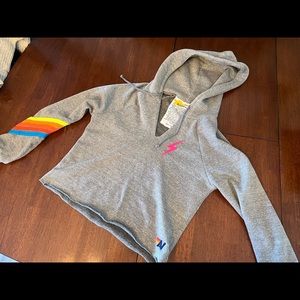 Aviator Nation Bolt Stitch Chevron 5 Pullover Top in Heather/Neon Rainbow
